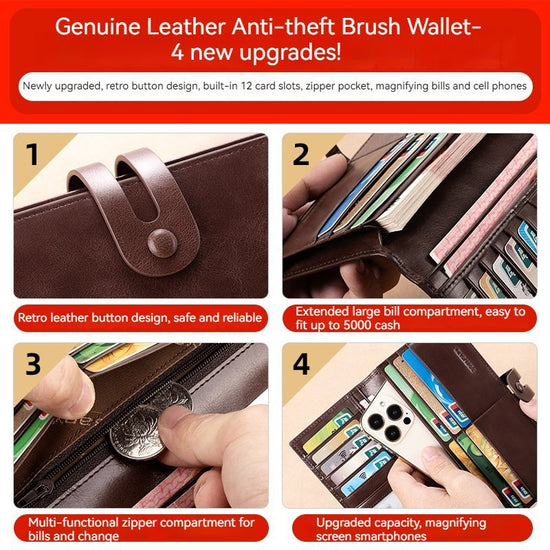 Mens RFID Leather Wallet Long Clutch - DOROCHEY