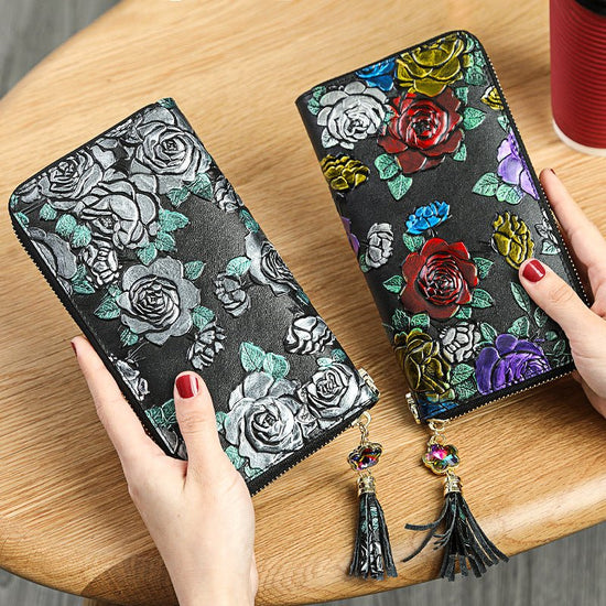 Tassel Floral RFID Leather Wallet - DOROCHEY