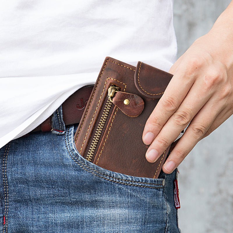 Vintage Crazy Horse Leather Bifold Wallet - DOROCHEY